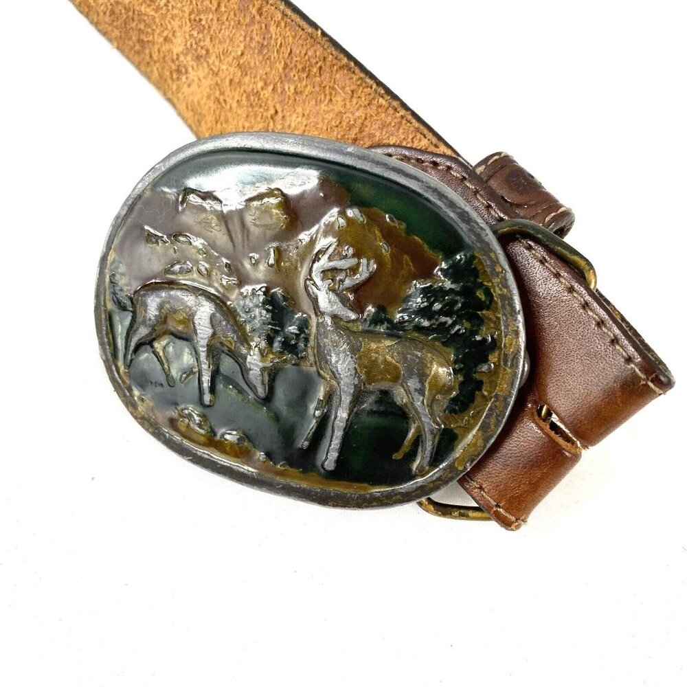 Indiana Metal Leather Belt Brown Silver Domed Walking Liberty Coins Concho - Picture 3 of 16